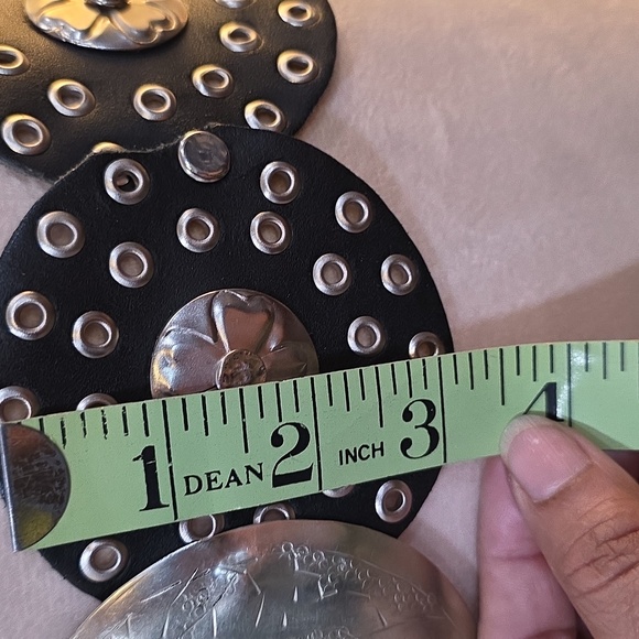 90s Vintage Leather Belt Black Silver Disc Leather belt Women\'s Boho Disc Concho main image 6